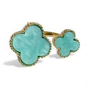 18K GP Designer Inspired Clover Ring Aqua Blue Size 7